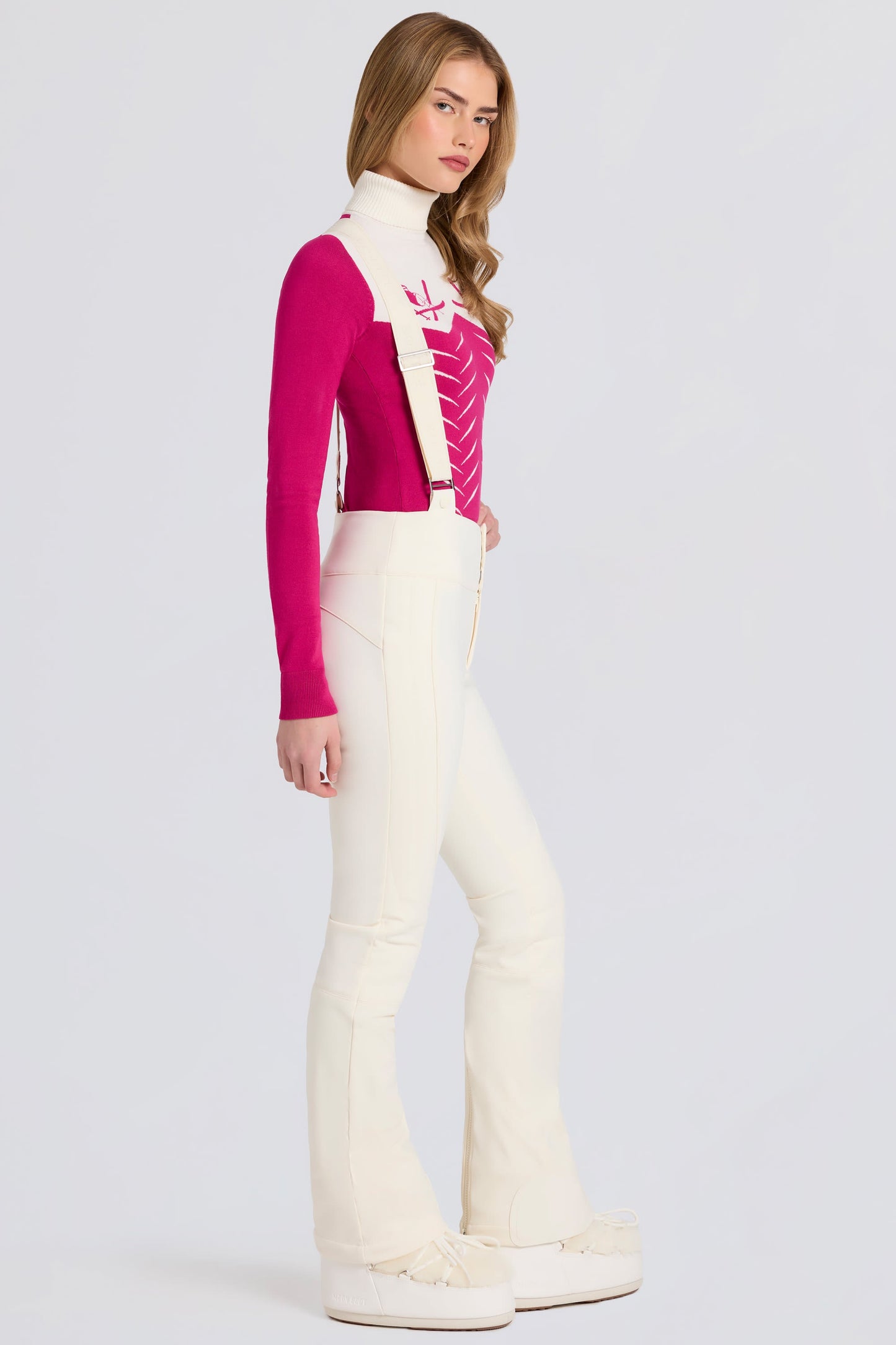 Waterproof High-Rise Salopettes with Suspenders in Ice